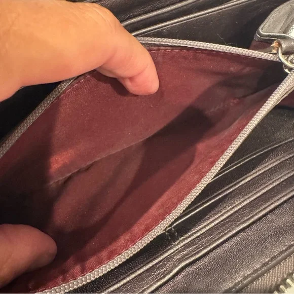 Coach Gray Metallic Zoe Leather Zippered Accordion Wallet - Picture 11 of 15